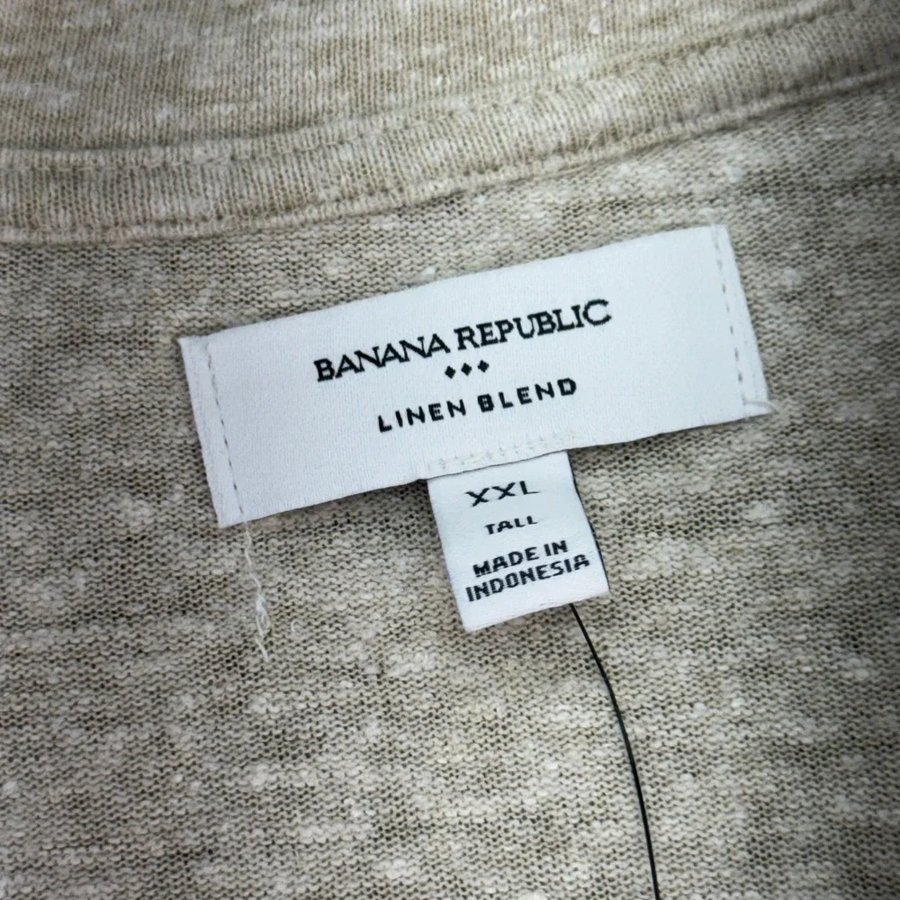 Banana Republic Shirt Mens XXL Tall Beige Linen Blend Pintuck Camp Collar New